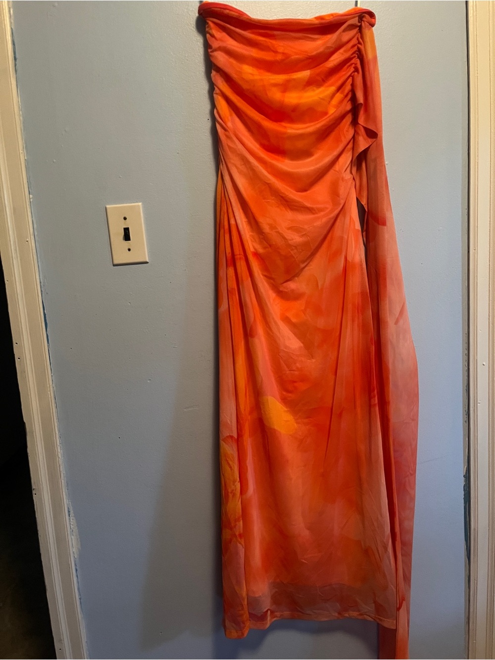 SHEIN Orange and Yellow One-Shoulder Draped Maxi Dress